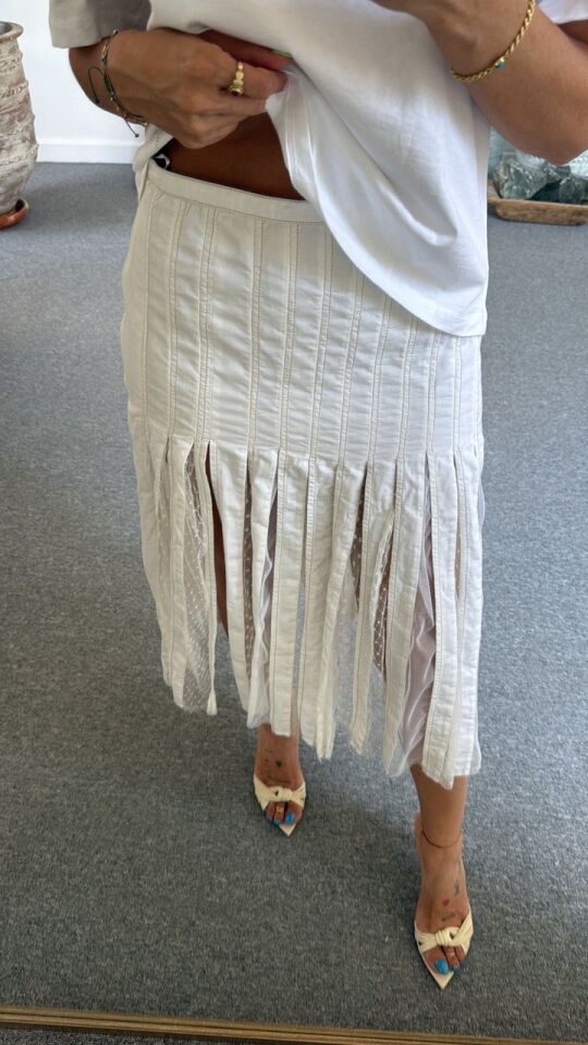 BEYAZ TÜL DETAYLI İTHAL ETEK