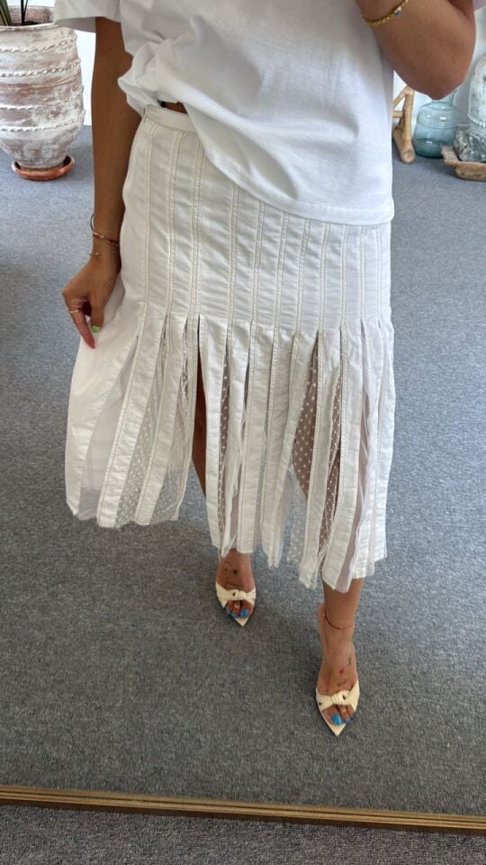 BEYAZ TÜL DETAYLI İTHAL ETEK