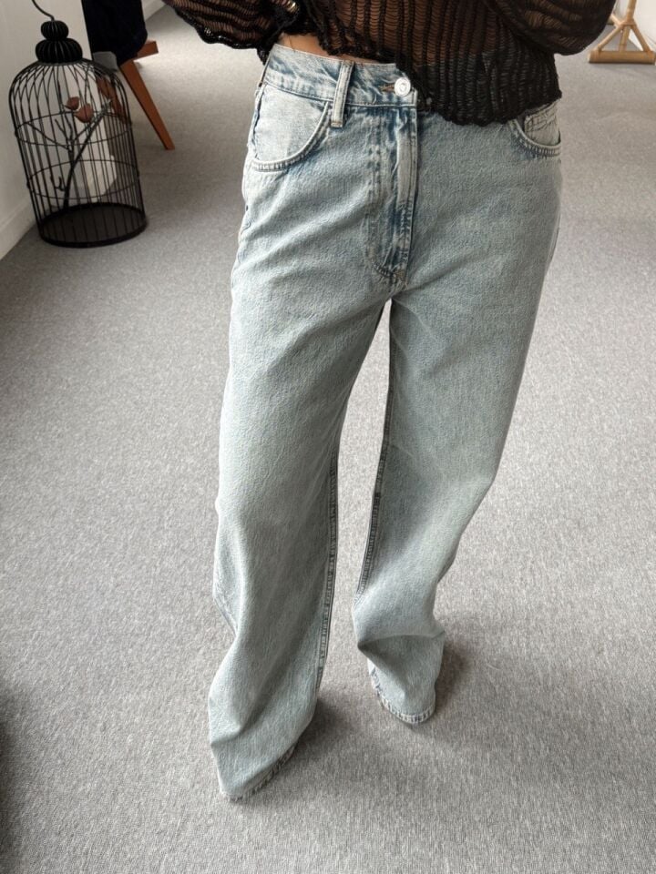MAVİ TAŞLANMIŞ WIDE LEG JEAN