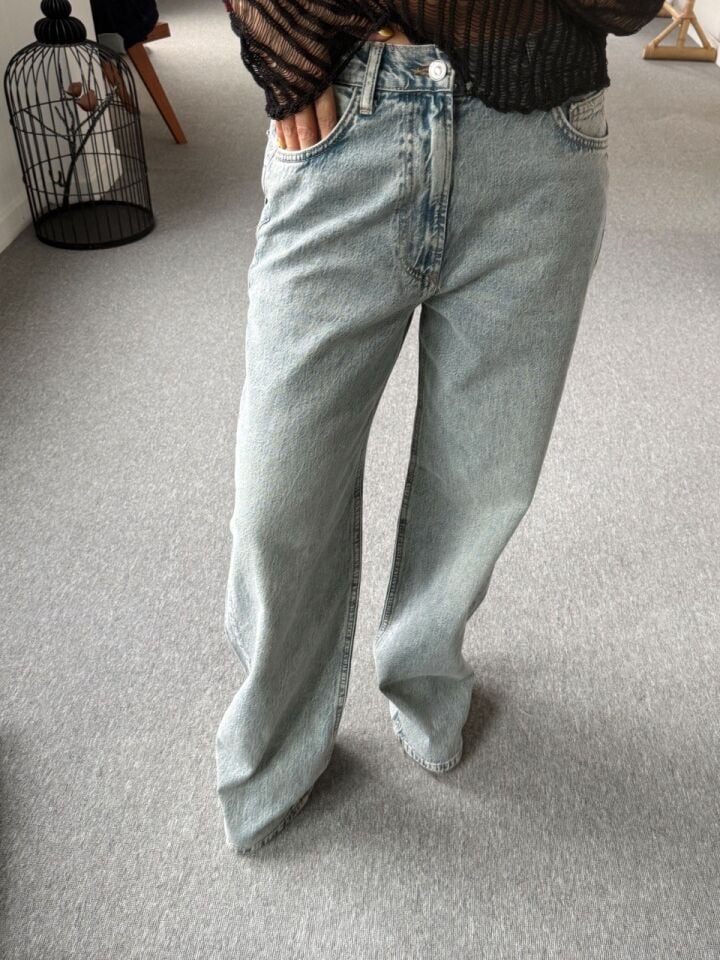MAVİ TAŞLANMIŞ WIDE LEG JEAN