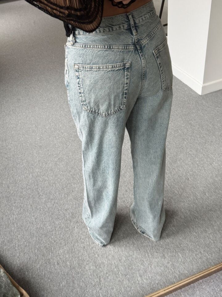 MAVİ TAŞLANMIŞ WIDE LEG JEAN