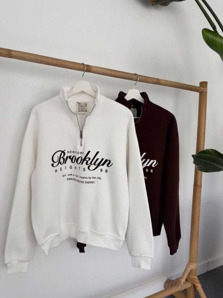 BEYAZ BROOKLYN BASKILI SWEATSHIRT