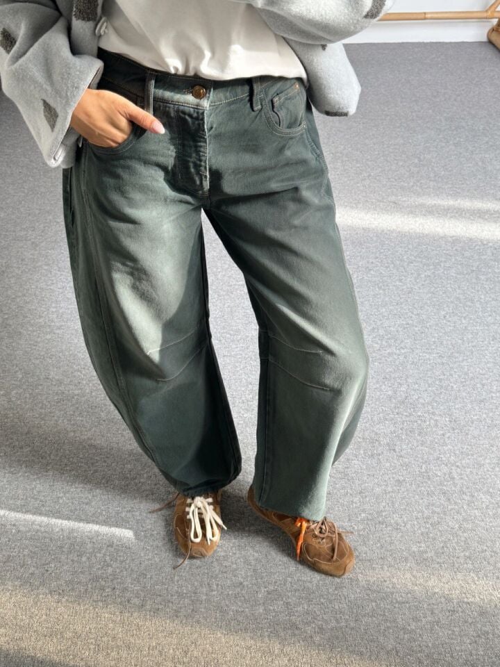 KOYU YEŞİL BARREL JEAN