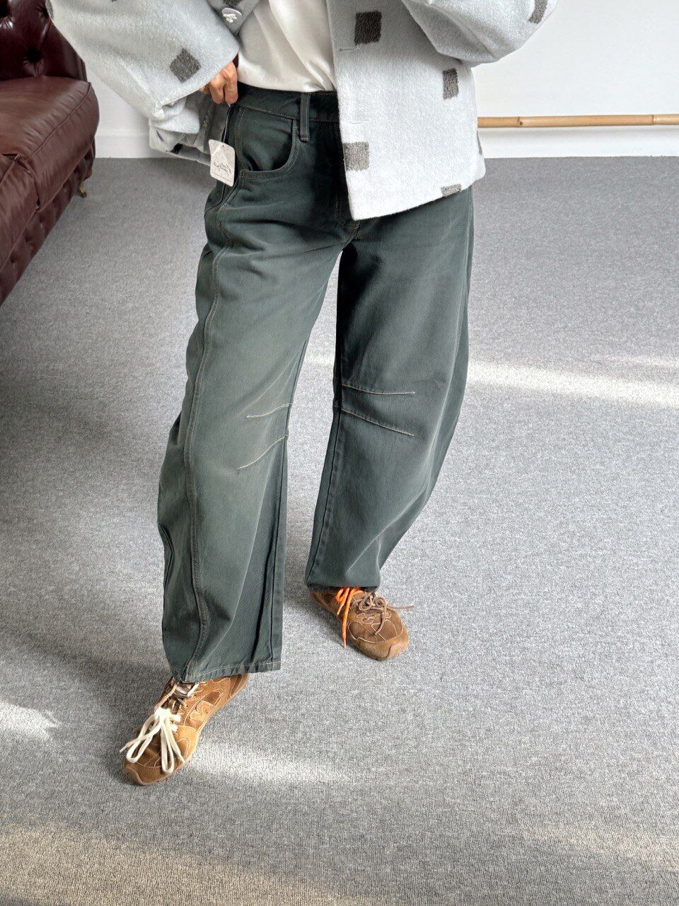 KOYU YEŞİL BARREL JEAN