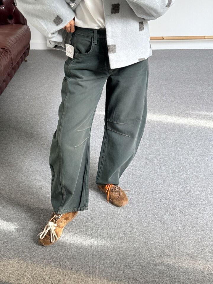 KOYU YEŞİL BARREL JEAN