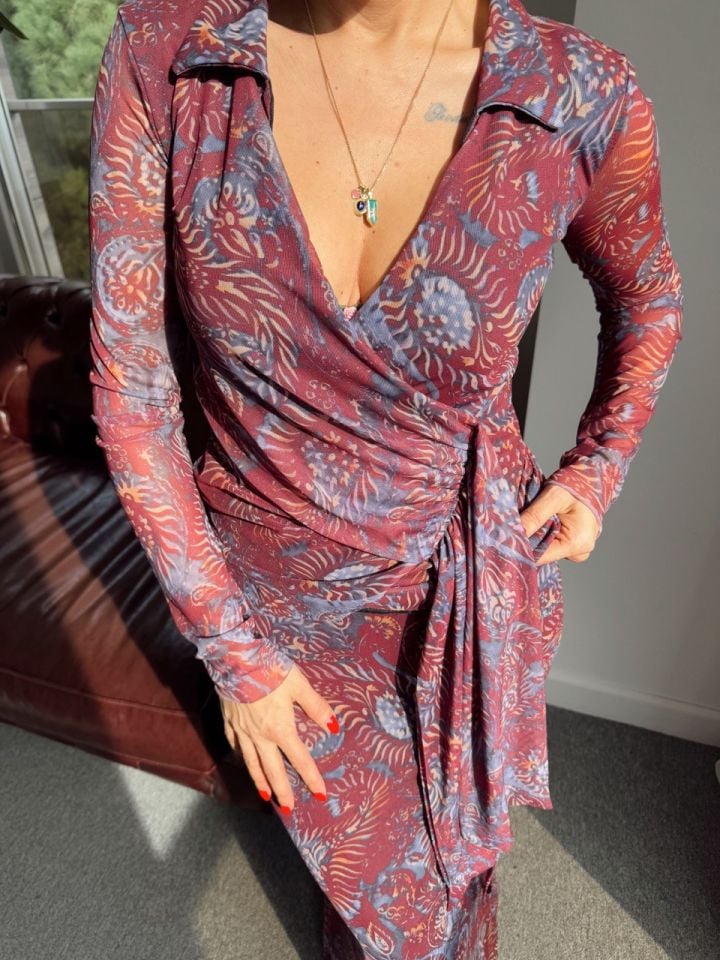 BORDO DESENLİ ETEK BLUZ TAKIM