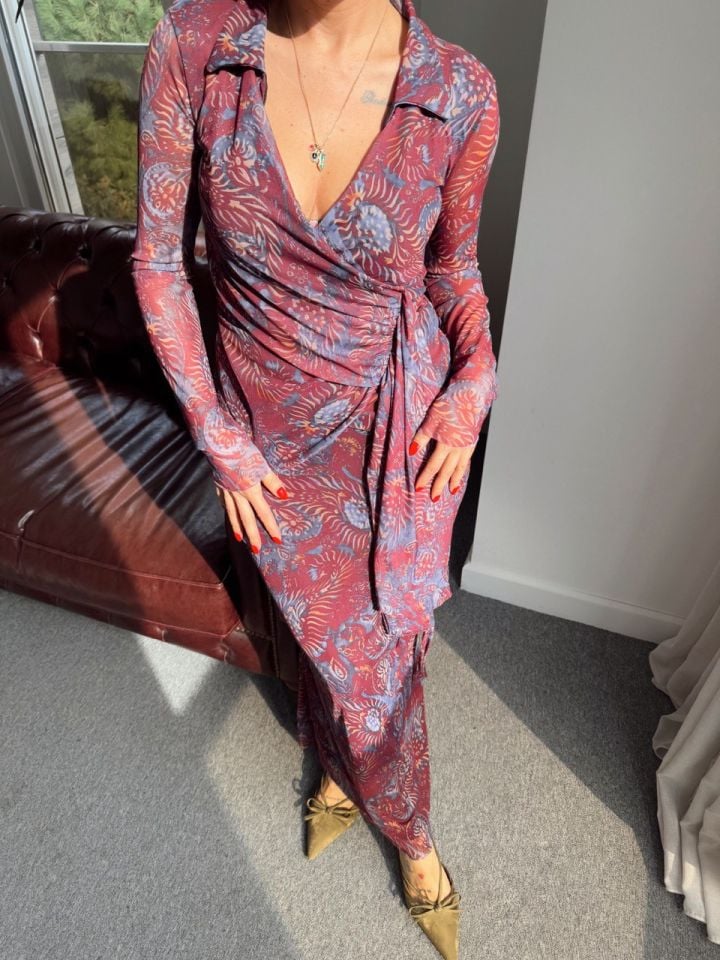 BORDO DESENLİ ETEK BLUZ TAKIM