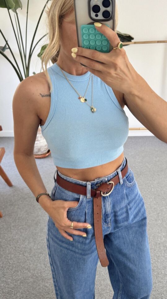 MAVİ FİTİLLİ CROP-TOP