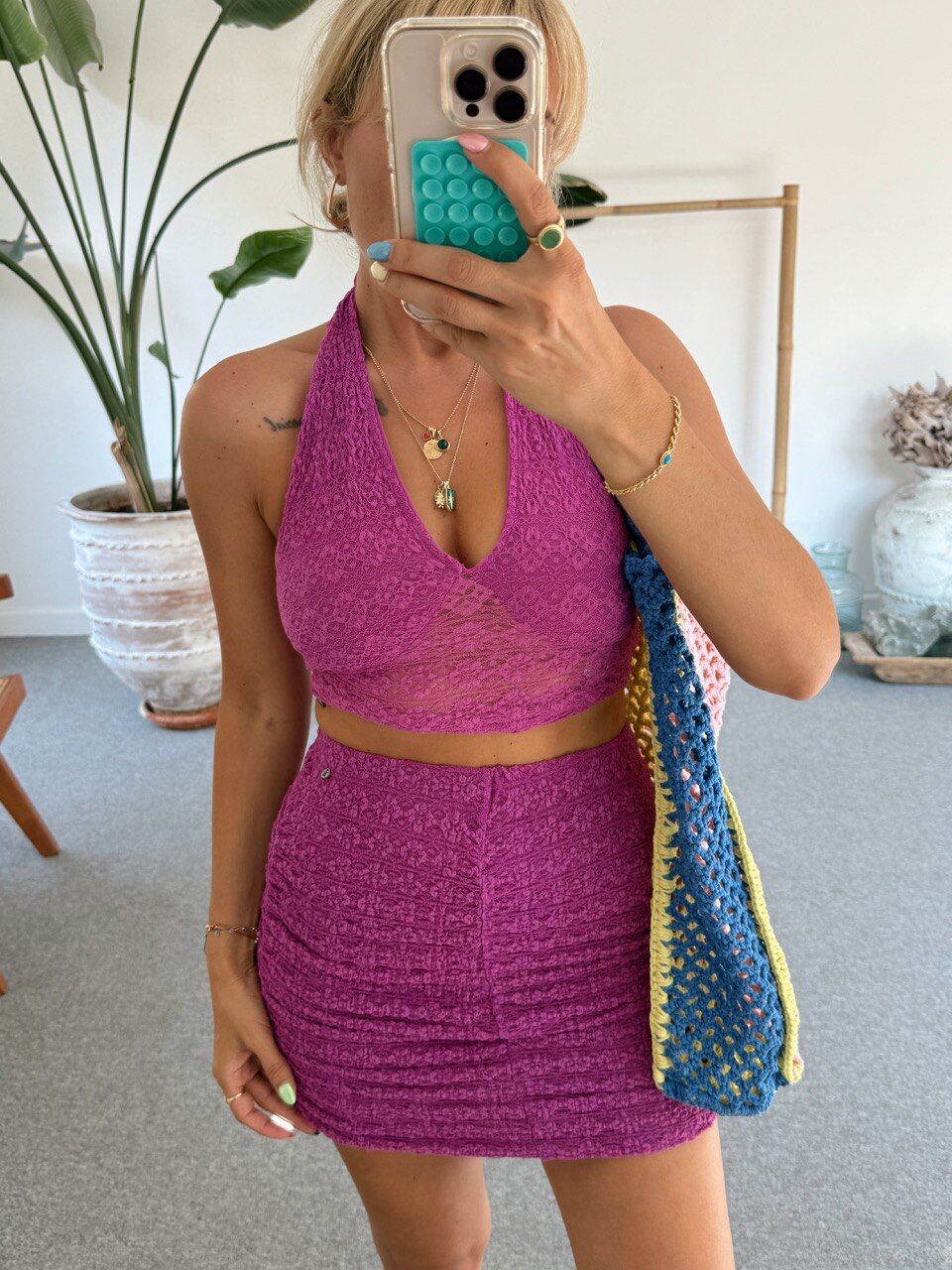 MOR ASTARLI DANTEL BLUZ ETEK TAKIM