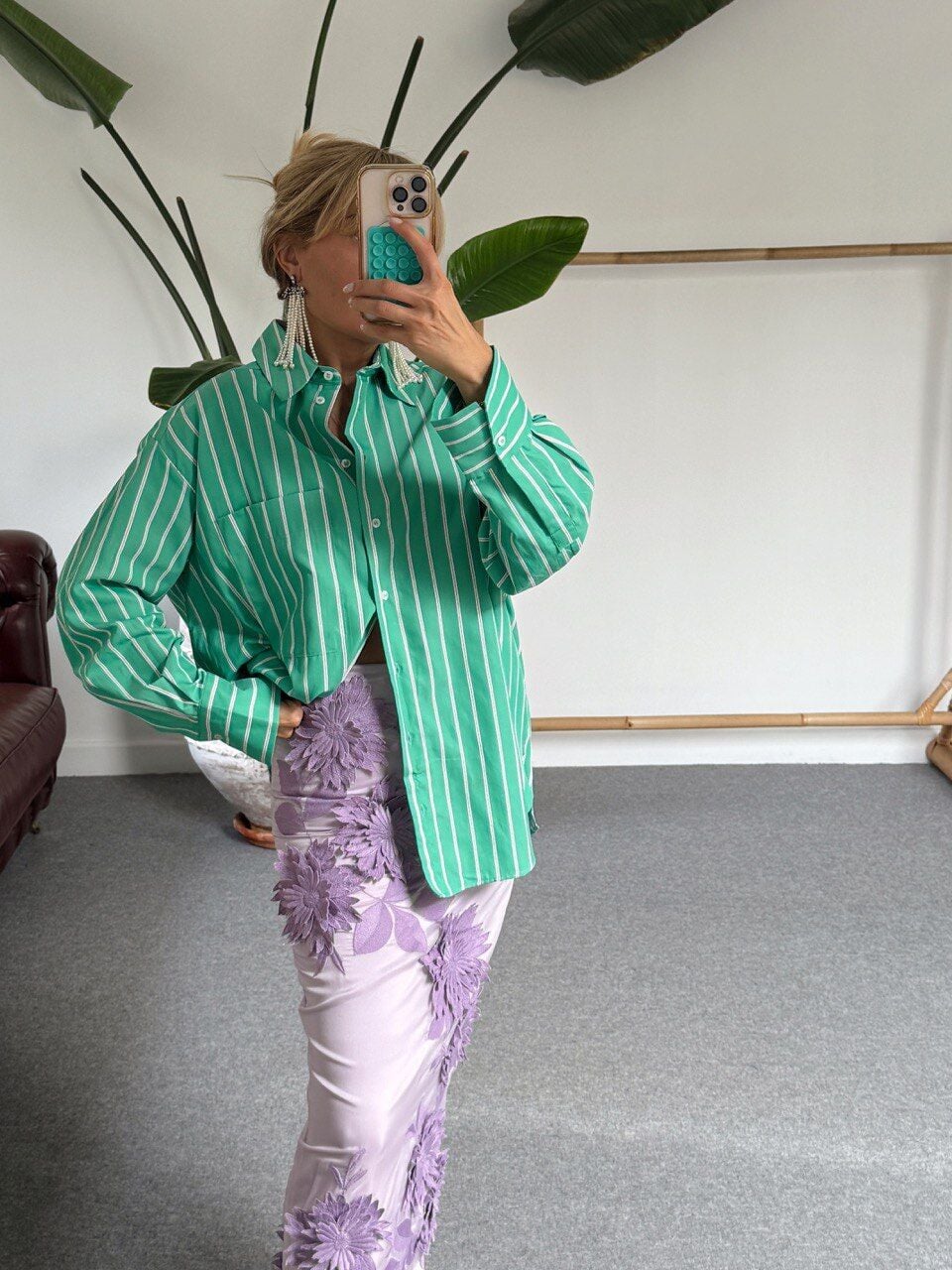 YEŞİL ÇİZGİLİ OVERSIZE GÖMLEK