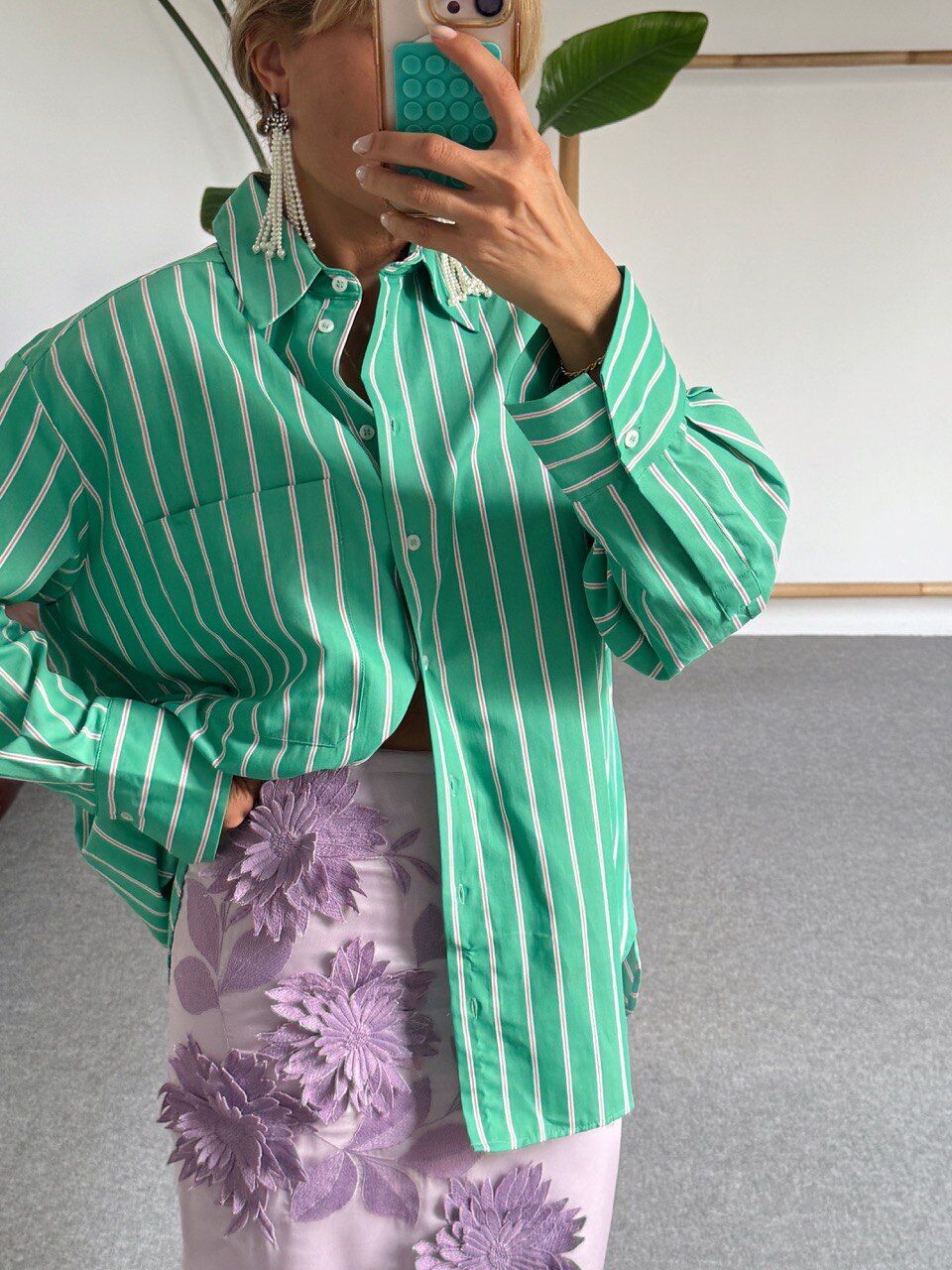 YEŞİL ÇİZGİLİ OVERSIZE GÖMLEK