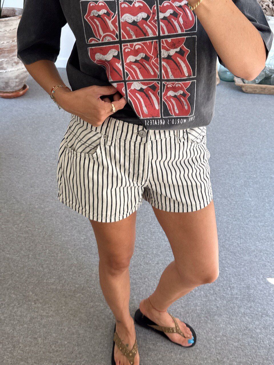 ÇİZGİLİ MOM DENIM ŞORT