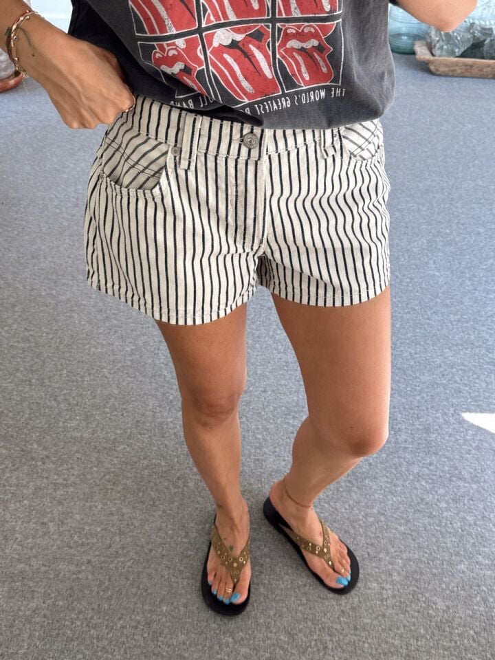 ÇİZGİLİ MOM DENIM ŞORT