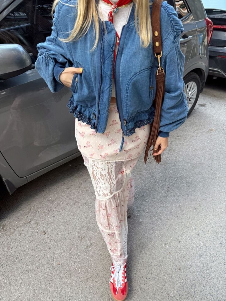 PUDRA ÇİÇEKLİ DANTEL DETAY İTHAL ETEK