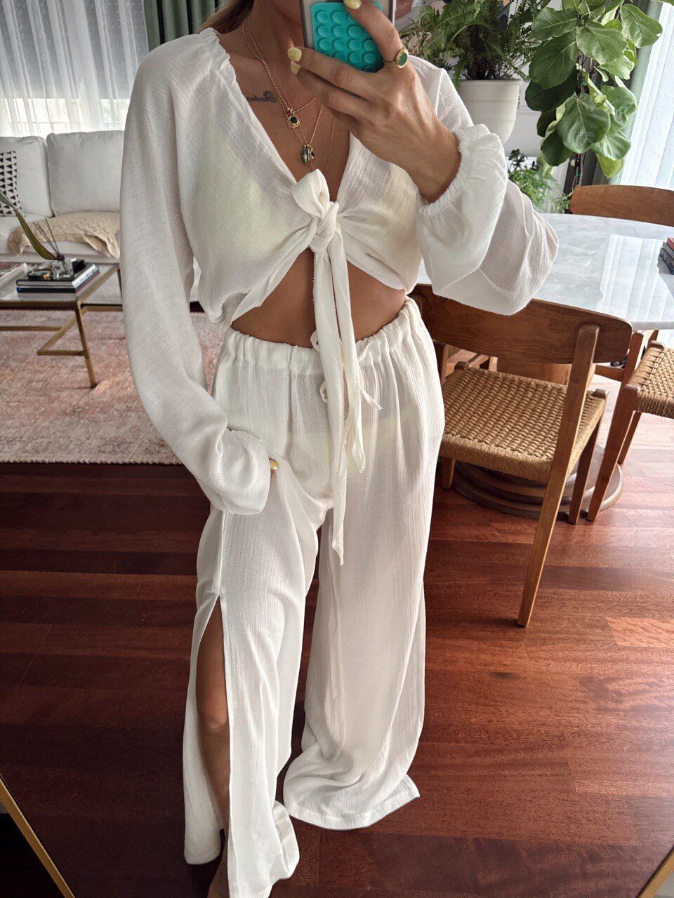 BEYAZ TRANSPARAN TOP PANTOLON TAKIM