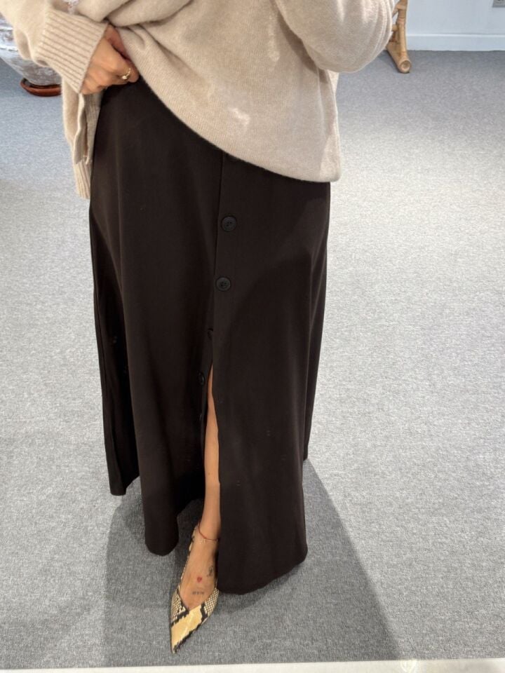 KAHVE DÜĞMELİ KLOŞ ETEK