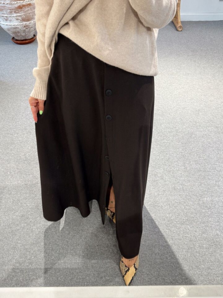 KAHVE DÜĞMELİ KLOŞ ETEK