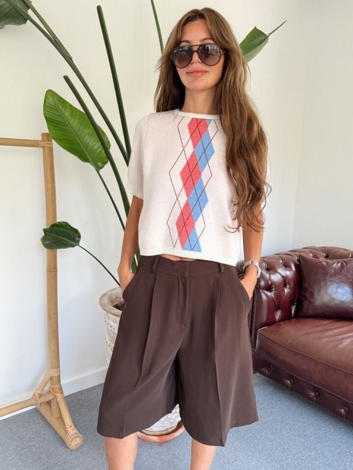 KAHVE KREP KUMAŞ PENSLİ BERMUDA