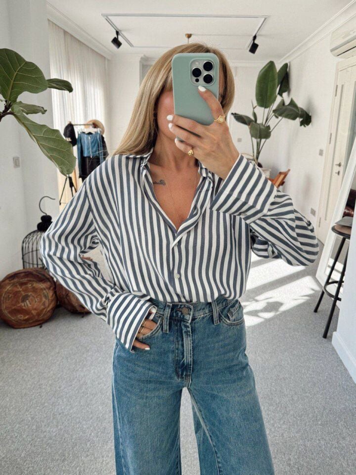 LACİVERT ÇİZGİLİ GÖMLEK