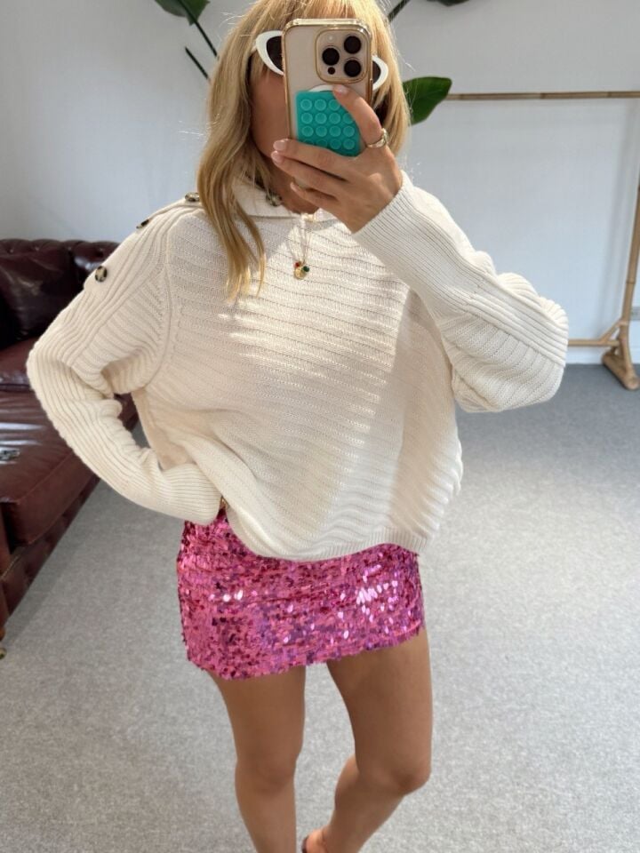 PEMBE PAYETLİ MİNİ İTHAL ETEK