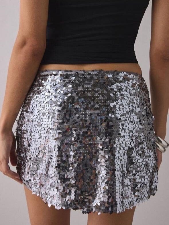 GÜMÜŞ PAYETLİ MİNİ İTHAL ETEK