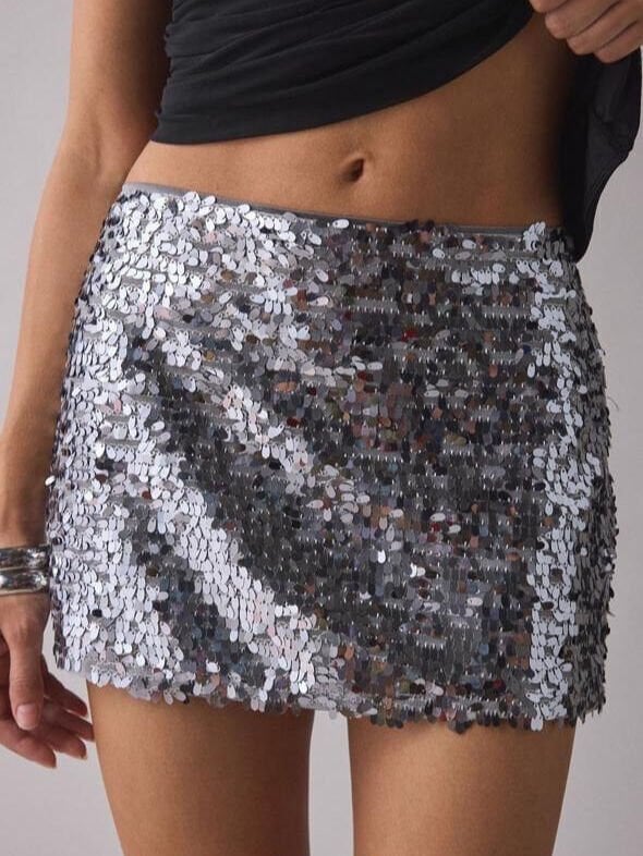 GÜMÜŞ PAYETLİ MİNİ İTHAL ETEK