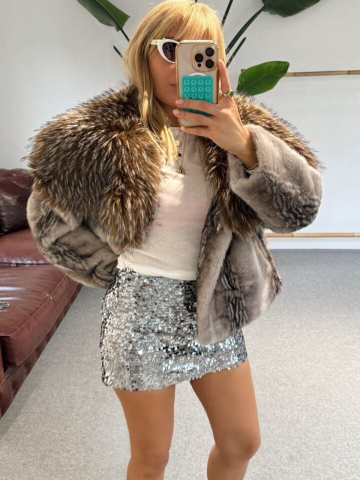 GÜMÜŞ PAYETLİ MİNİ İTHAL ETEK