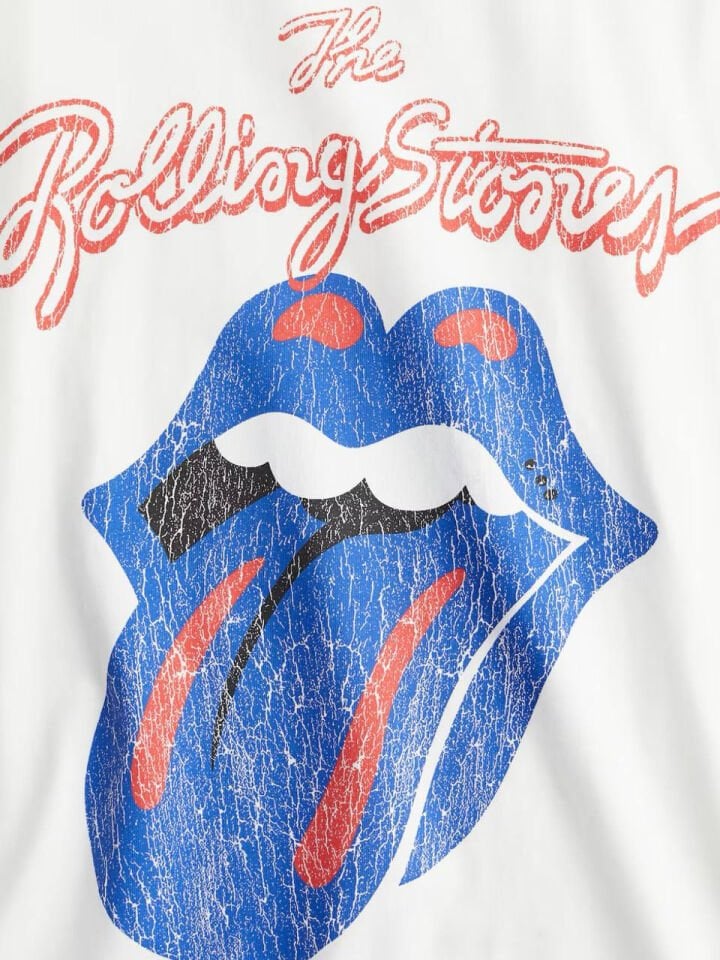 BEYAZ ROLLING STONE BASKILI TSHIRT