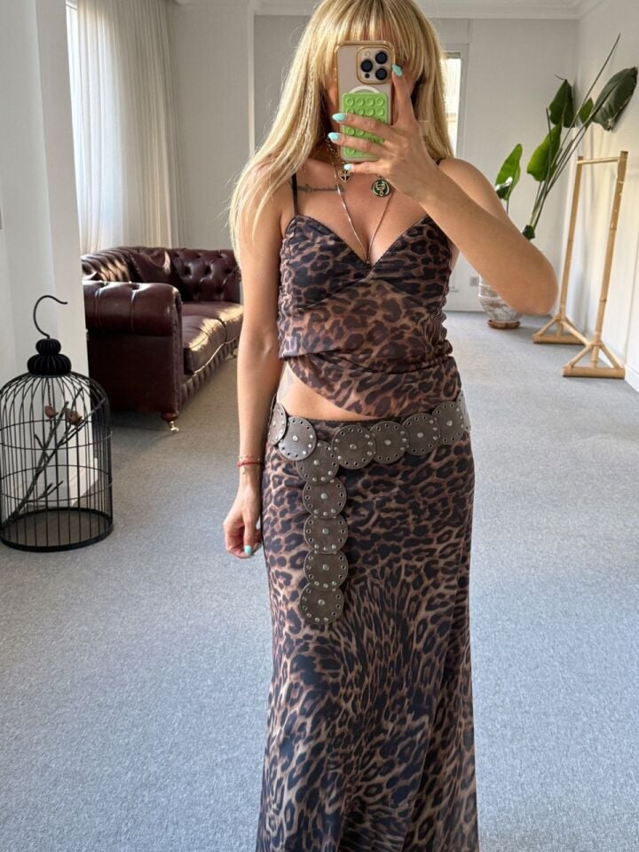 LEOPAR DESEN TÜL TOP-ETEK TAKIM