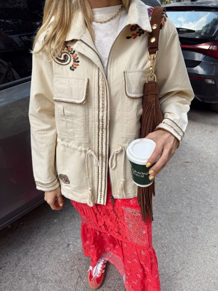 BEJ BONCUK-İŞLEMELİ İTHAL CEKET