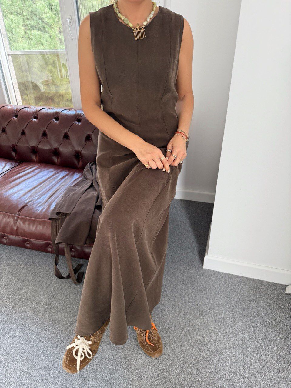 KAHVERENGİ TENSEL KUMAŞ CEKET ELBİSE TAKIM ( ÖN SİPARİŞ )