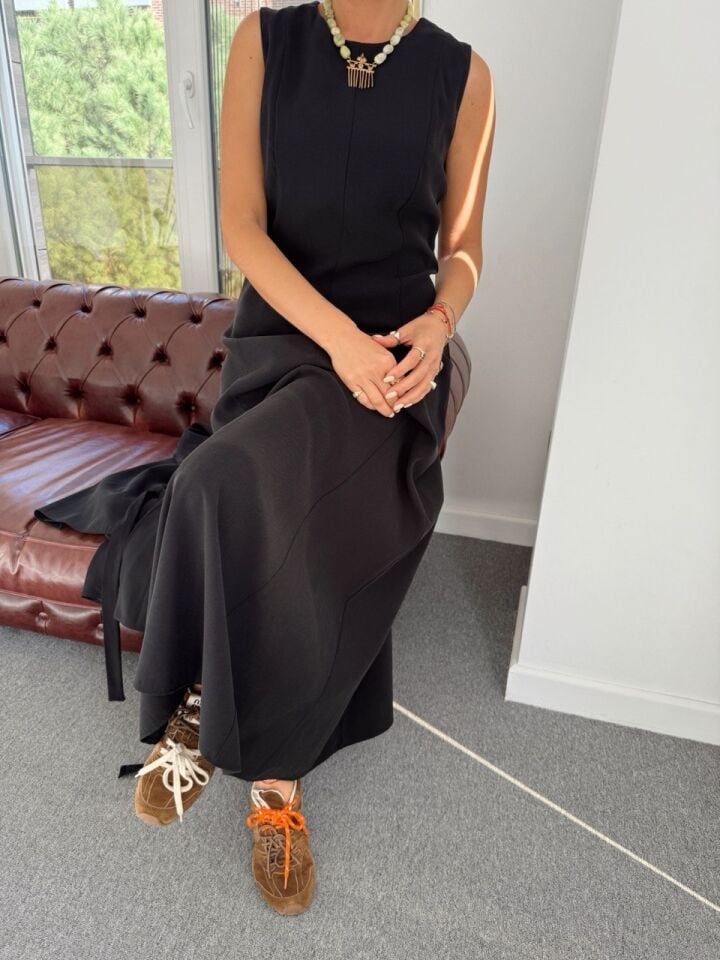 SİYAH TENSEL KUMAŞ CEKET ELBİSE TAKIM