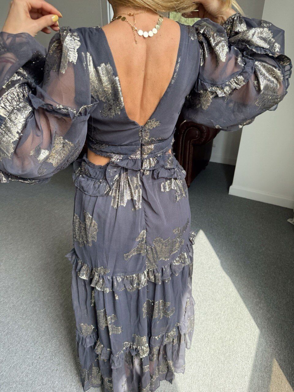 LACİVERT BEL DEKOLTELİ İTHAL MAXI ELBİSE