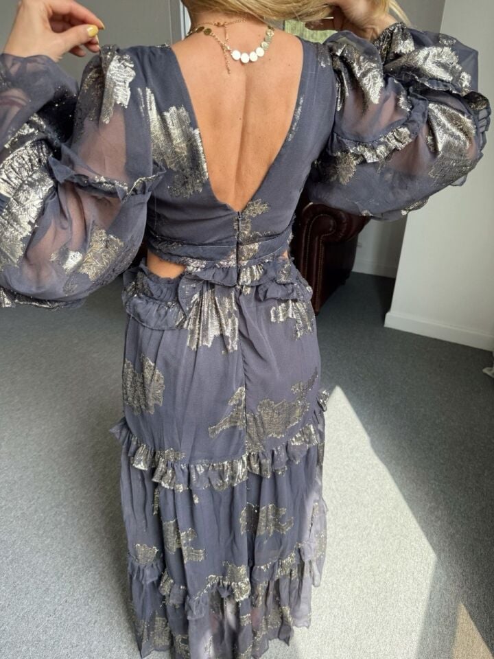 LACİVERT BEL DEKOLTELİ İTHAL MAXI ELBİSE