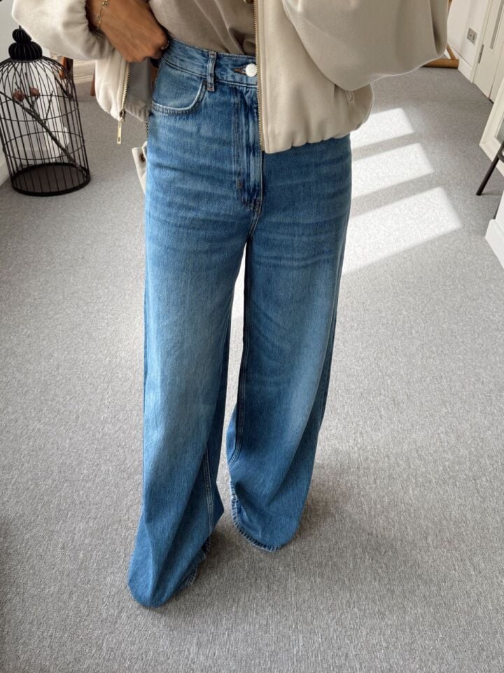 KOYU MAVİ WIDE LEG DENIM PANTOLON