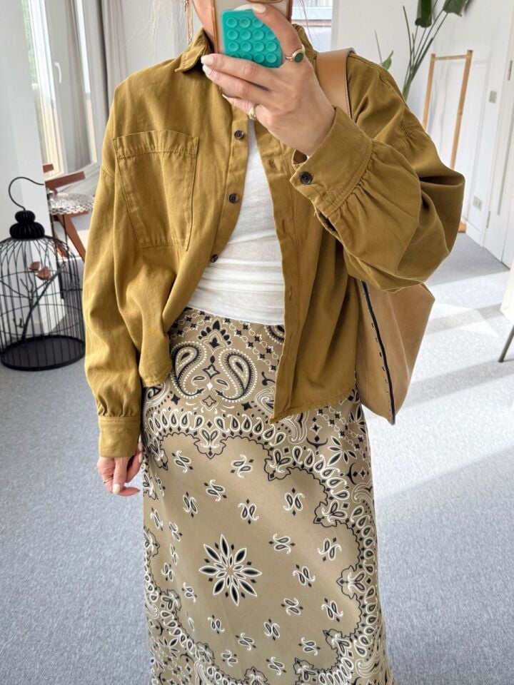 YAĞ YEŞİLİ ŞAL DESEN SATEN ETEK