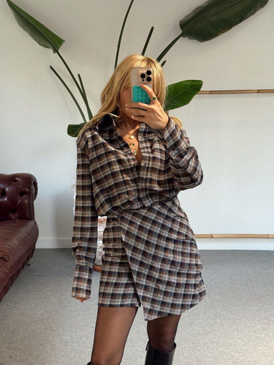 KAHVE ETEKLİ GÖMLEK ELBİSE