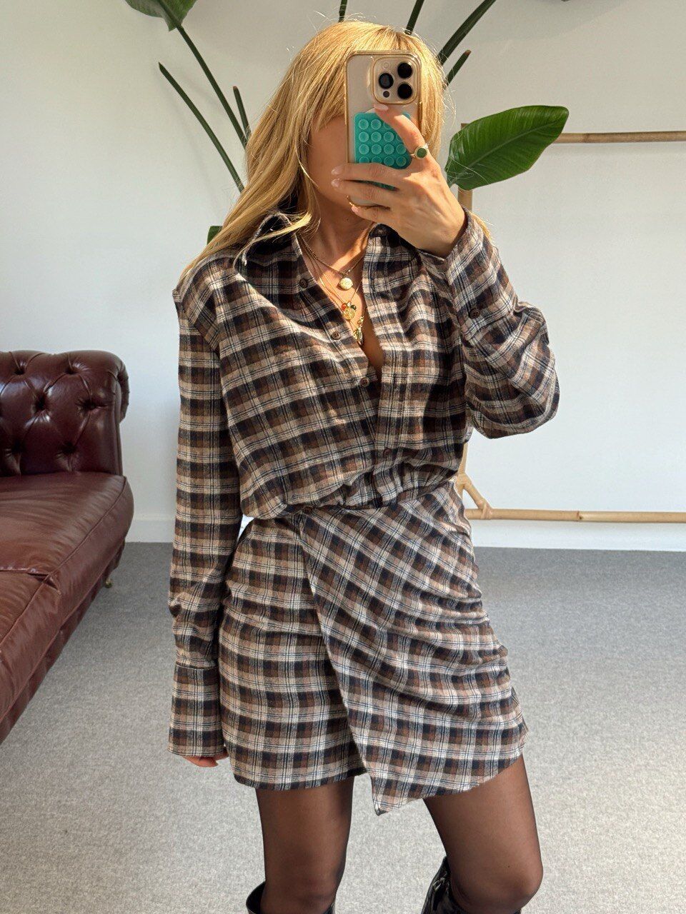 KAHVE ETEKLİ GÖMLEK ELBİSE