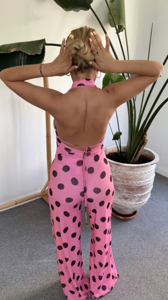 PUANTİYE DESEN ASTARLI SIRT DEKOLTELİ TULUM