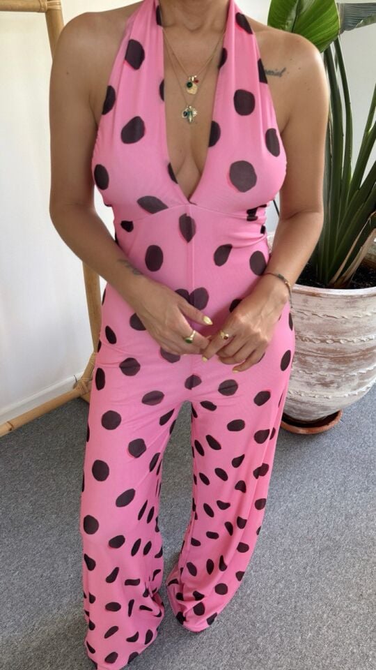 PUANTİYE DESEN ASTARLI SIRT DEKOLTELİ TULUM