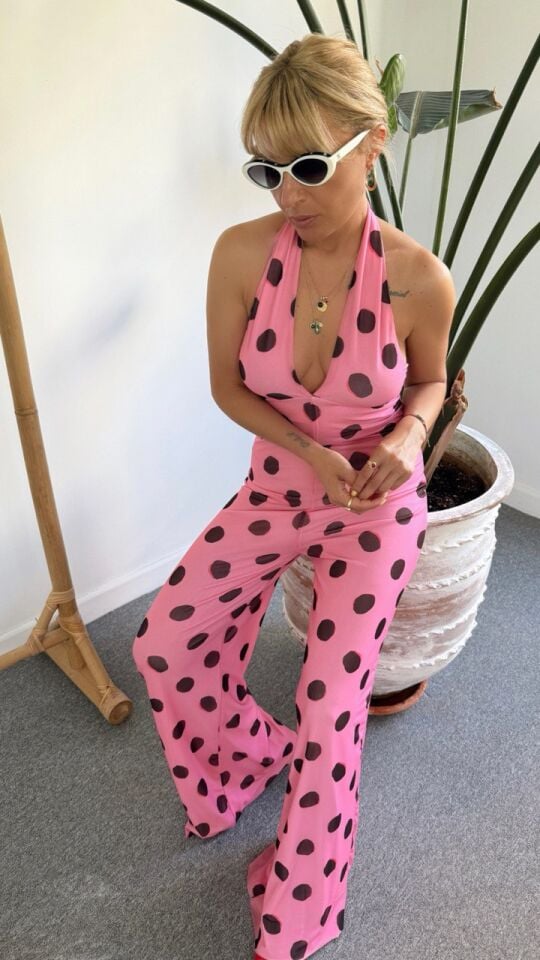 PUANTİYE DESEN ASTARLI SIRT DEKOLTELİ TULUM