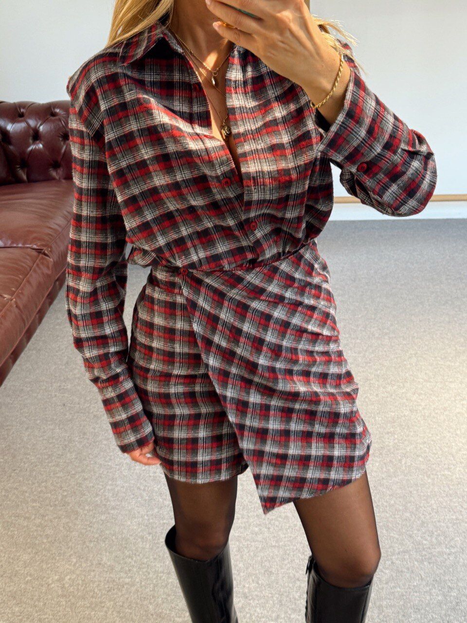 KIRMIZI ETEKLİ GÖMLEK ELBİSE