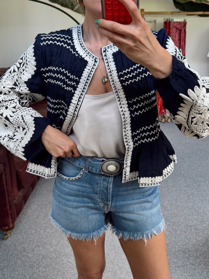 LACİVERT İŞLEMELİ İTHAL CEKET