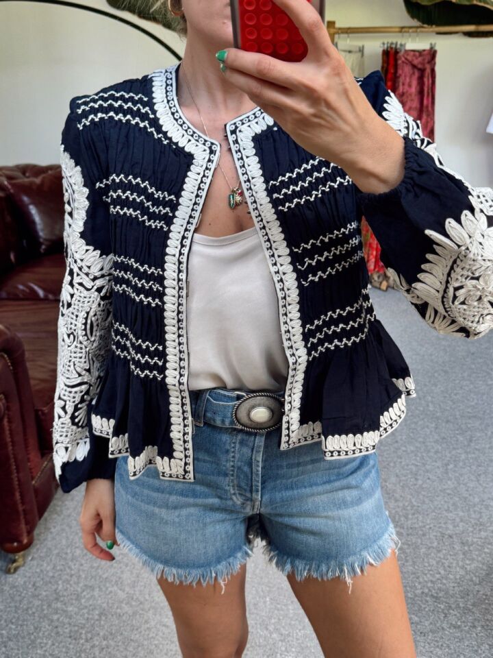 LACİVERT İŞLEMELİ İTHAL CEKET