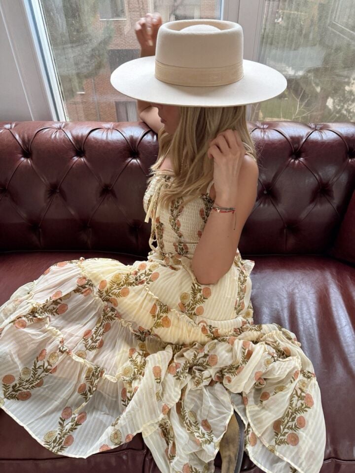 SARI GİPE DETAYLI ÇİÇEKLİ İTHAL ELBİSE