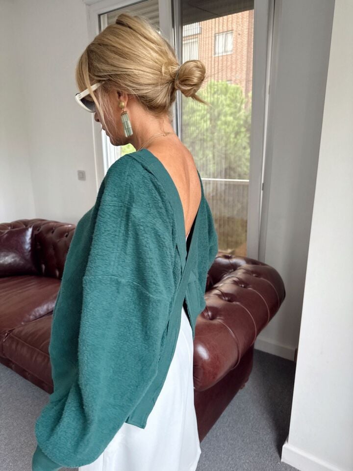 YEŞİL ORGANİK PAMUK SIRT DETAY İTHAL SWEAT