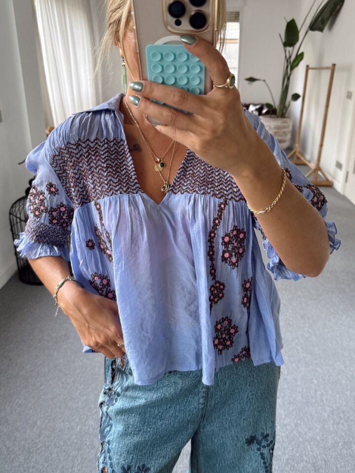 LİLA İŞLEMELİ İTHAL BLUZ