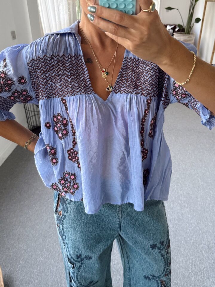 LİLA İŞLEMELİ İTHAL BLUZ