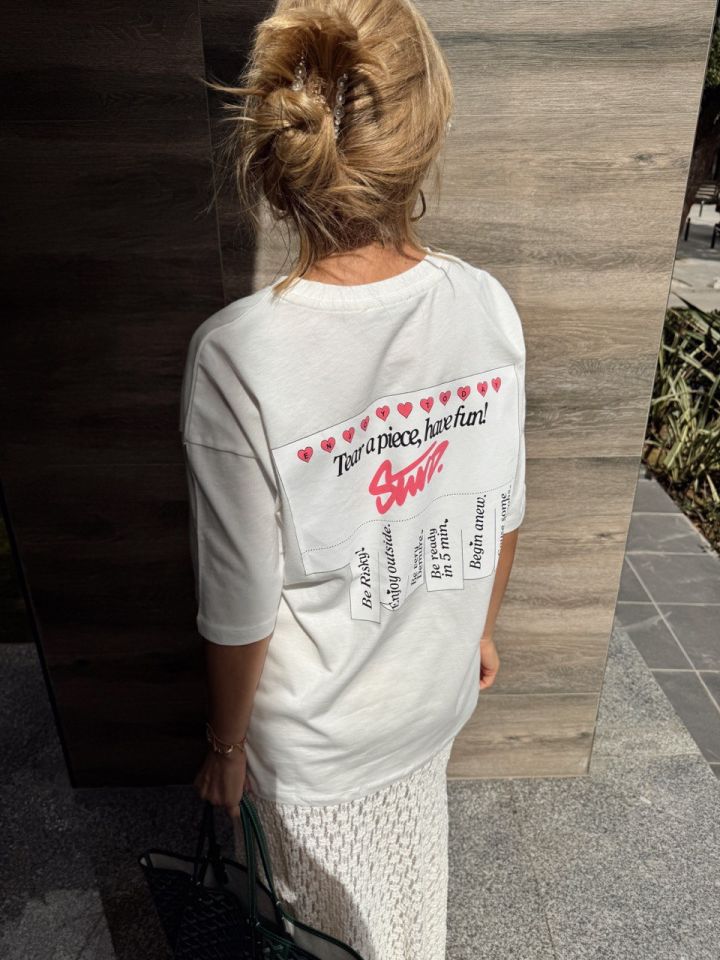 PEMBE KALP BASKILI TSHIRT