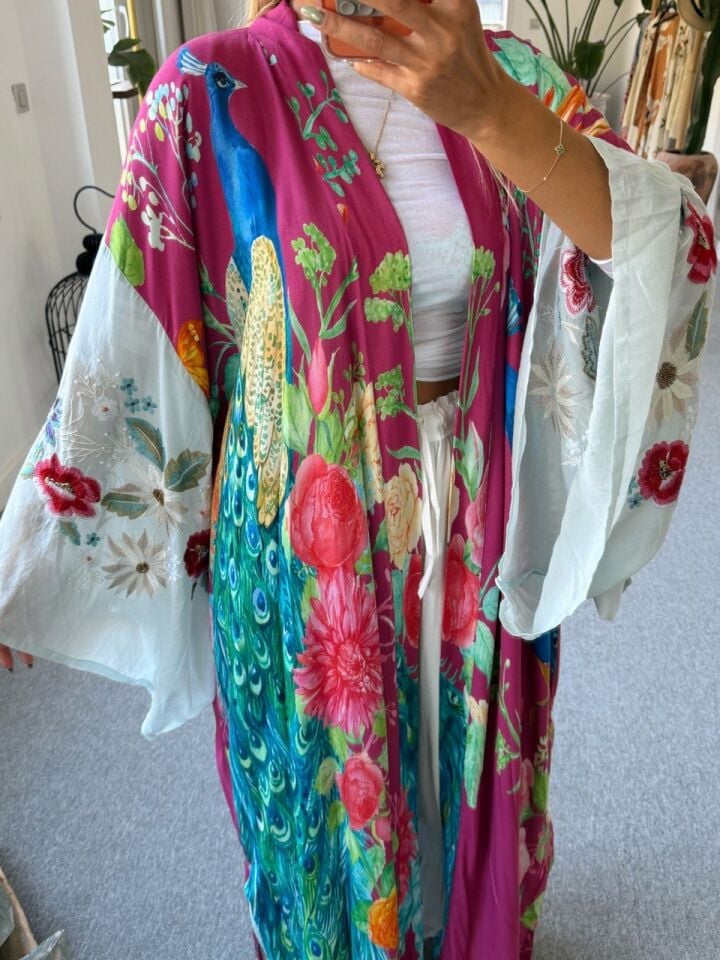 FUŞYA TAVUS KUŞU DESEN KAFTAN